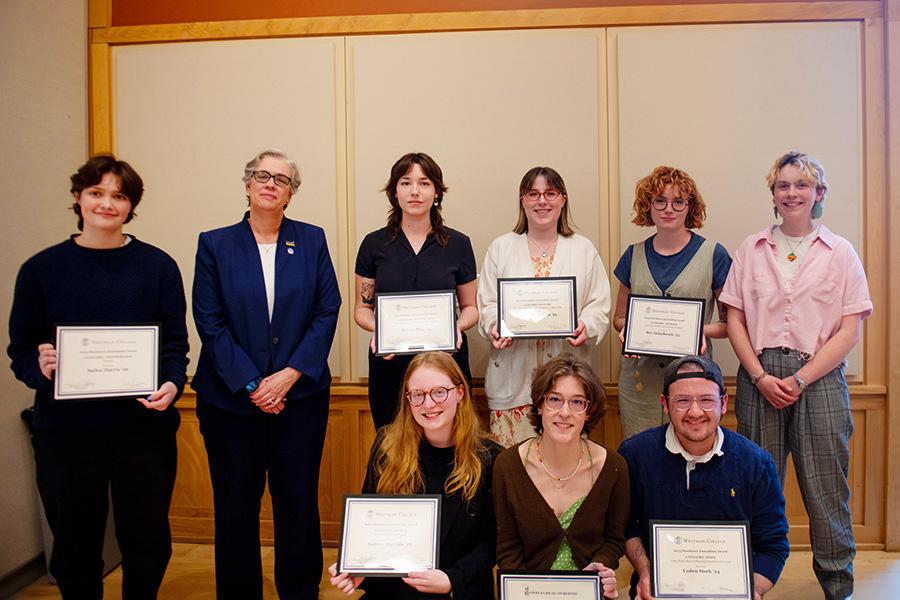 Group photo of the 2024 winners of the Hosakowa jounalism awards presented by Whitman College.